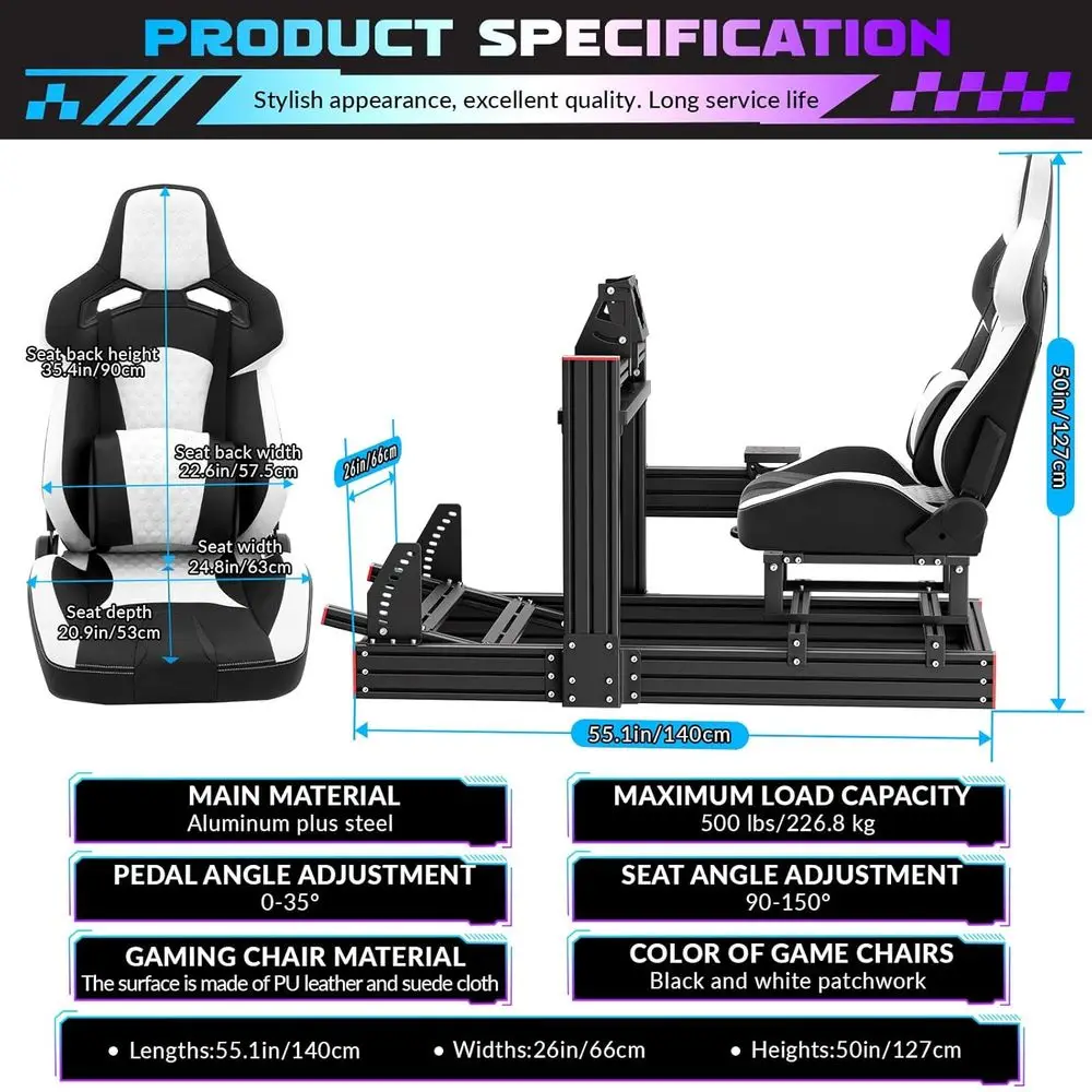 Racing Simulator Cockpit Stand with Elite Series Racing Seats or /Thrusaster/anatec G29 G920 G923 T80 T300,djustable Stee