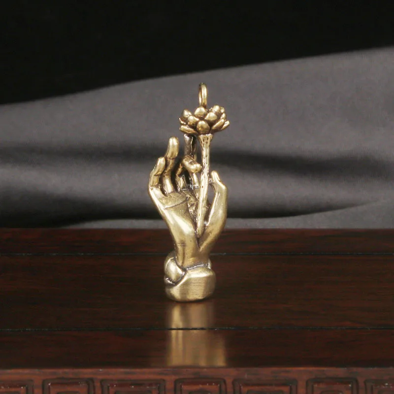 Colgantes de mano de bendición de cobre puro Vintage para collar, llaveros, llaveros de manos de Buda de latón, baratija colgante, llaveros de la suerte