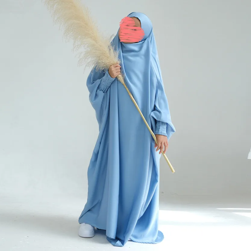 2024 New Girls Muslim Prayer Garment Dubai Abaya Kids Eid Ramadan Jilbab Arab Turkey Children Dress Islam Clothing Long Robe