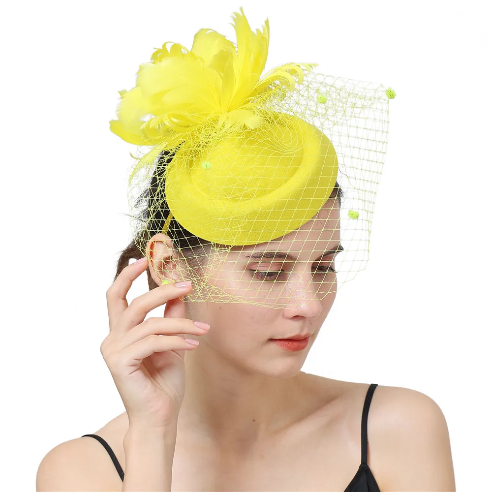 Veils Fascinators Hat Women Mesh Flower Feathers Fedoras Hat Headband Hair Clip Cocktail Tea Party Chapeau Hairband Headwear