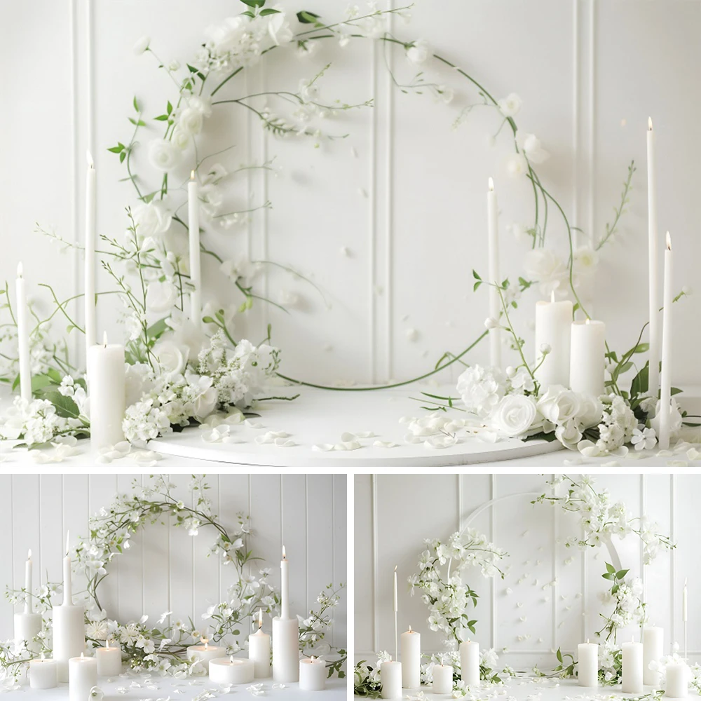 

Wedding Decoration Backdrop White Wall Arch Garland Candles Romantic Castle Photography Background Cake Table Banner Multi Size