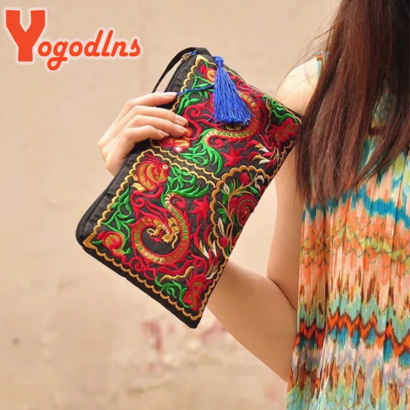 Yogodlns Ethnic Style Embroidered Handbag Female Fashion Shopping Clutch Purse Vintage Envelope Bags Designer Lady Wallet Bolsa