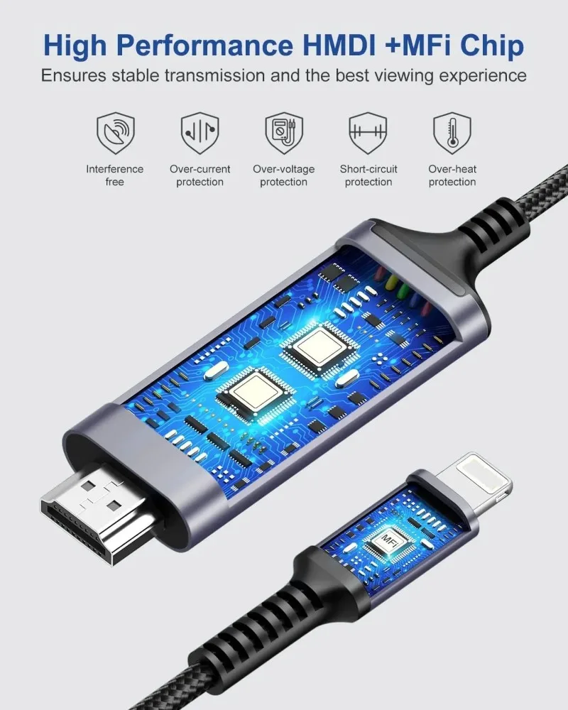 For iPhone,Lightning to HDMI Cable Digital AV Adapter 1080P HD Video Sync Screen Connector iPhone to HDMI TV Projector Display