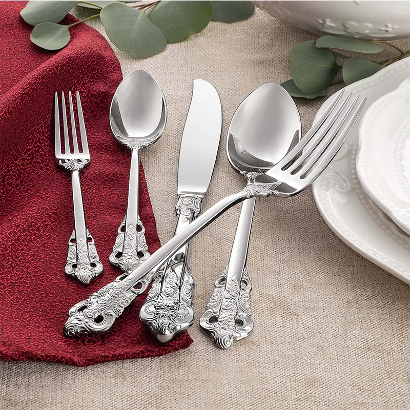 Baroque Royal Vintage Silverware Stainless Steel Flatware  Luxury Wedding Cutlery Set