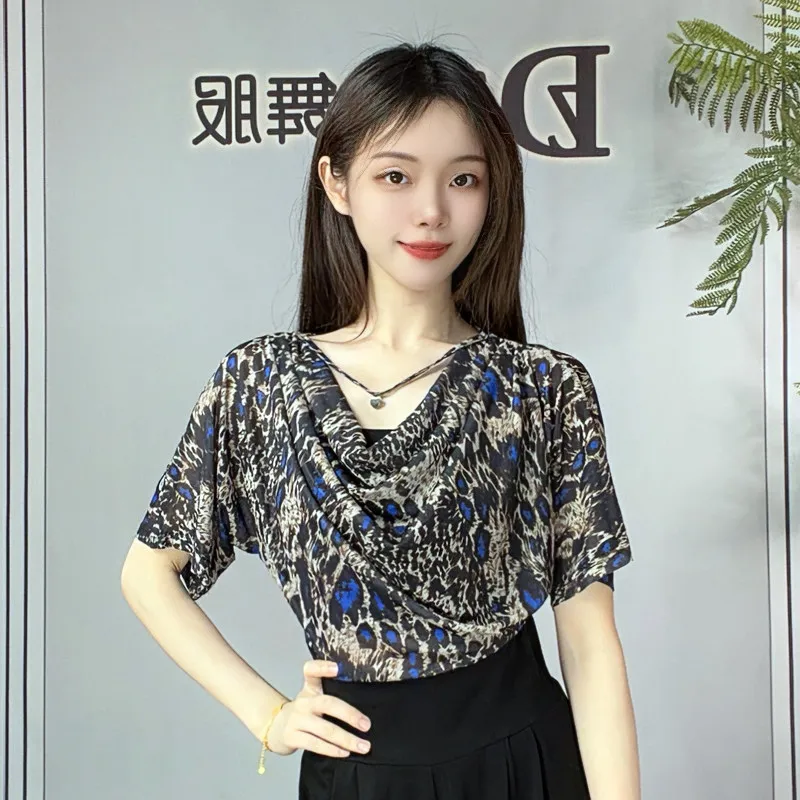 aDult Latin Dance Practice Clothes For Women Short Sleeve Loose Shirts Samba Chacha Waltz Dress Ballroom Latin Dance Tops XH4971