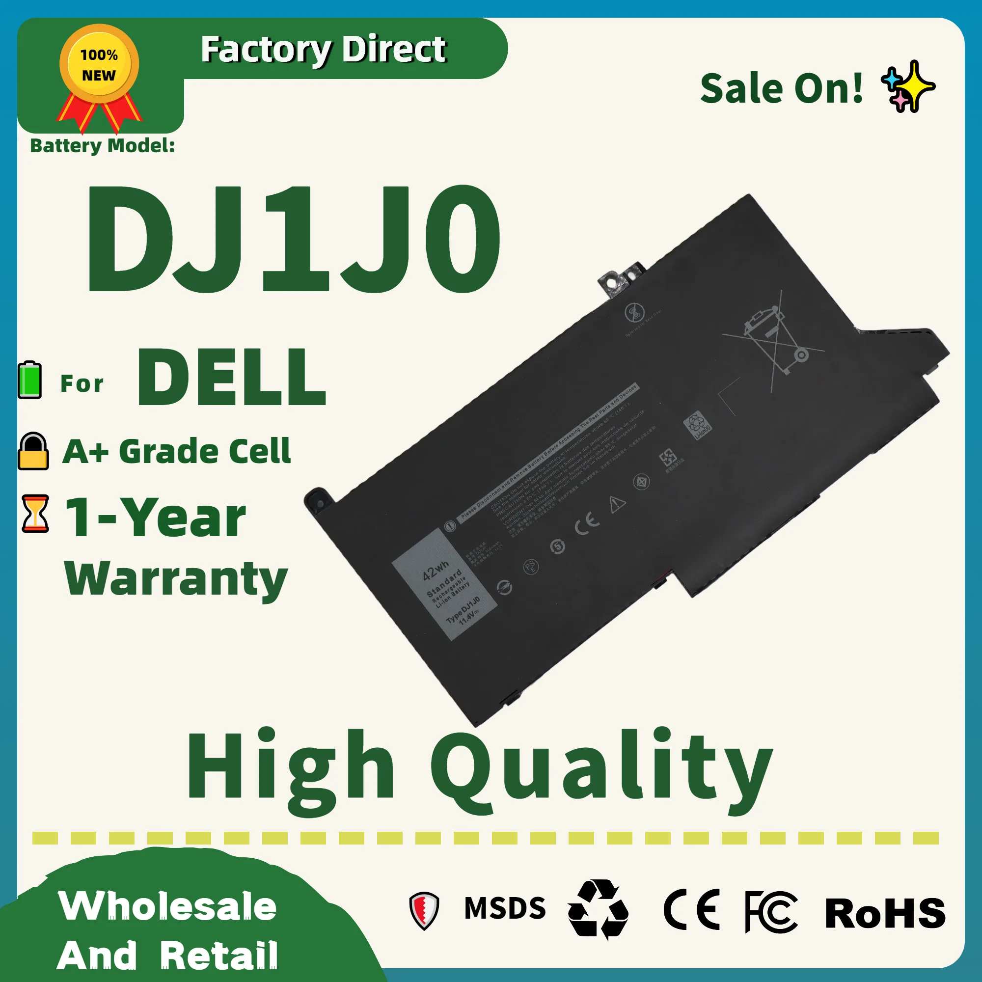 

Factory Direct! DJ1J0 Laptop Battery for DELL Latitude 12 7000 7280 7380 7480 Series PGFX4 ONFOH DJ1JO 0NF0H 11.4V 42WH