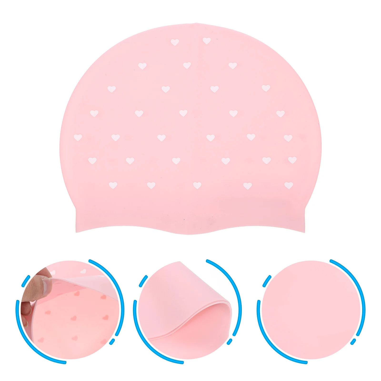 

Pink Silicone Swimming Cap Waterproof Elastic Pool Hat with Heart Pattern Easy to Wear and Remove Swimming Cap