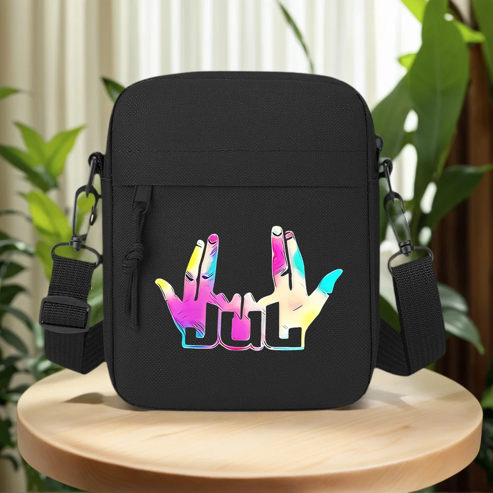 Hands forming 'JUL' symbol colorful Men Crossbody Bag Single Shoulder Women Cartoon Anime Film Printing Design Unisex