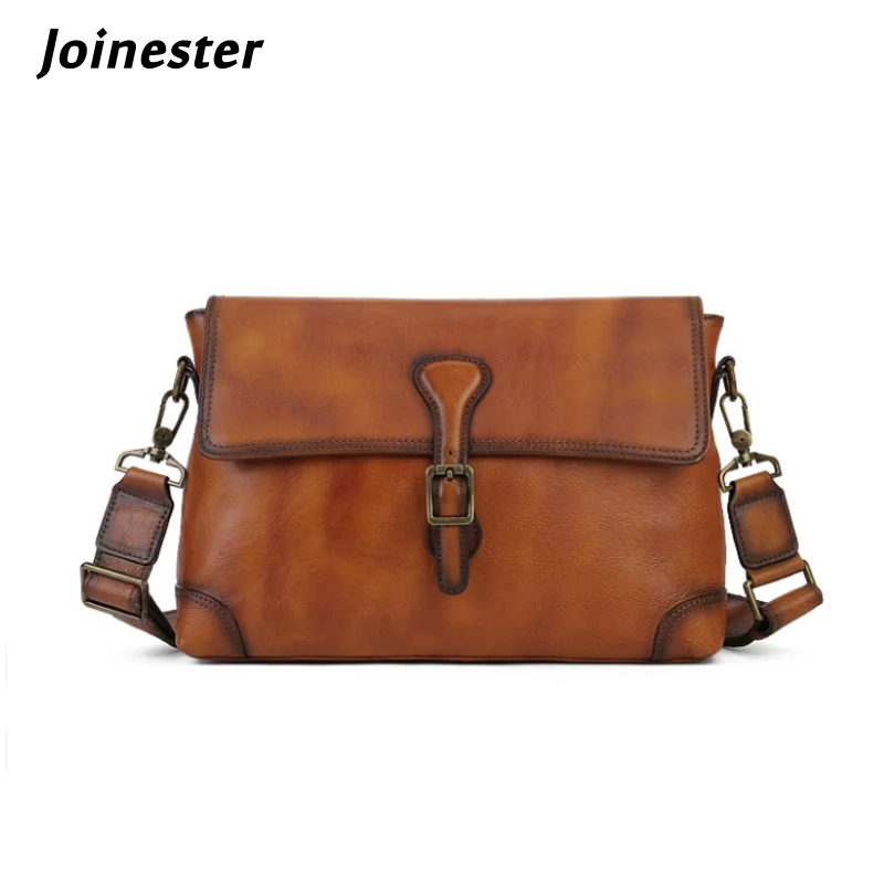

Leisure Genuine Leather Flap Messenger Bag for Women Solid Color Vintage Shoulder Bags Functional Casual Clutch