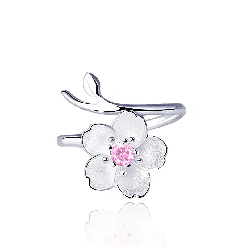 Korean Style New In Large Pink Cheery Flower Rings For Women Gift Romantic Wedding Engagement Jewelry Accessories