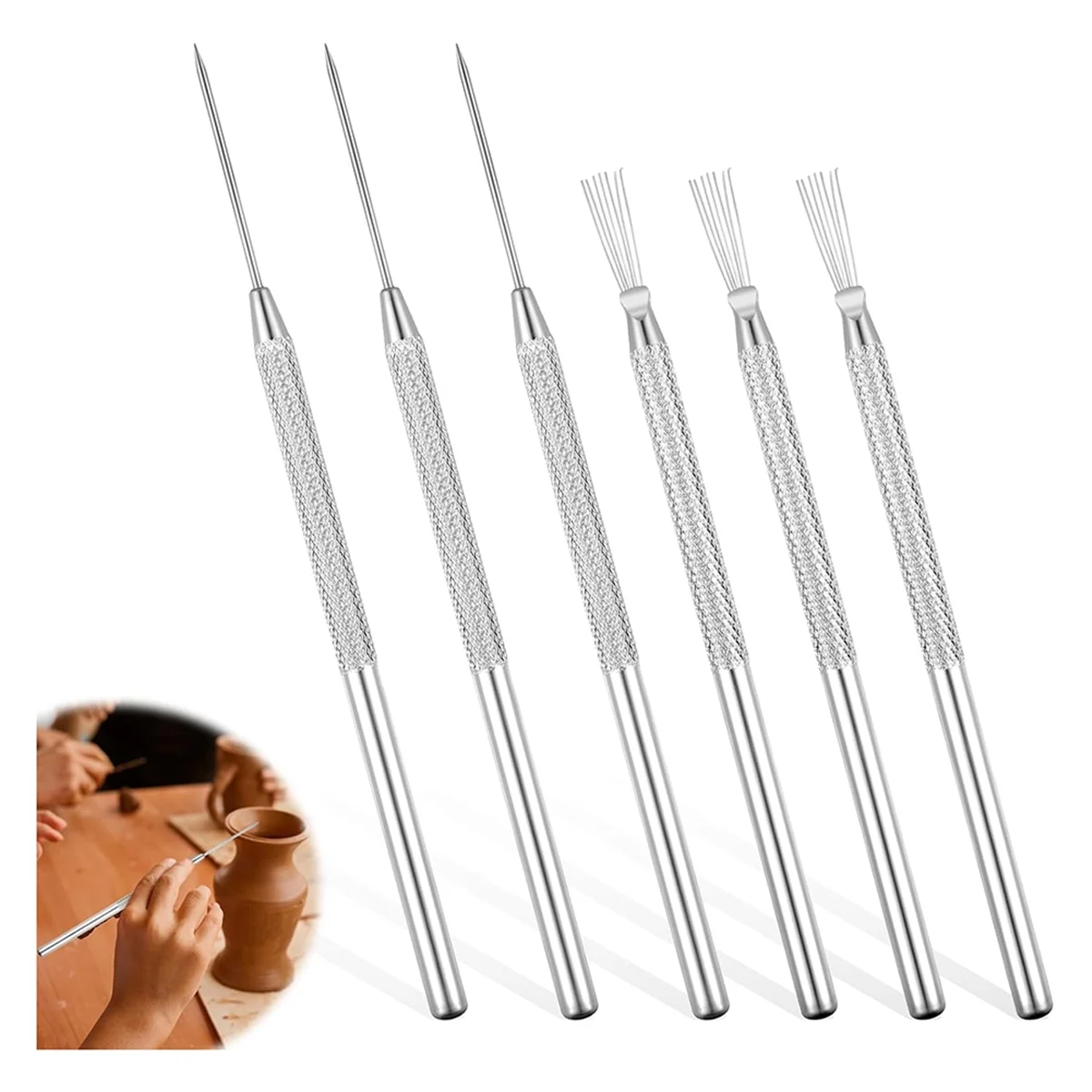 SZSC 6 Pcs Clay Needle Tools 5.3 Inch Pottery Tools Carving Modeling Kit for Ceramic Wire Texture Detail Ceramics Tools