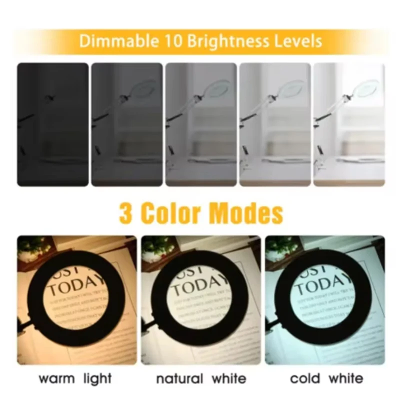 72LED 8X/10X NEW Illuminated Magnifier USB 3 Colors LED Magnifying Glass for Soldering Iron Repair/Table Lamp/Skincare Beauty image 5