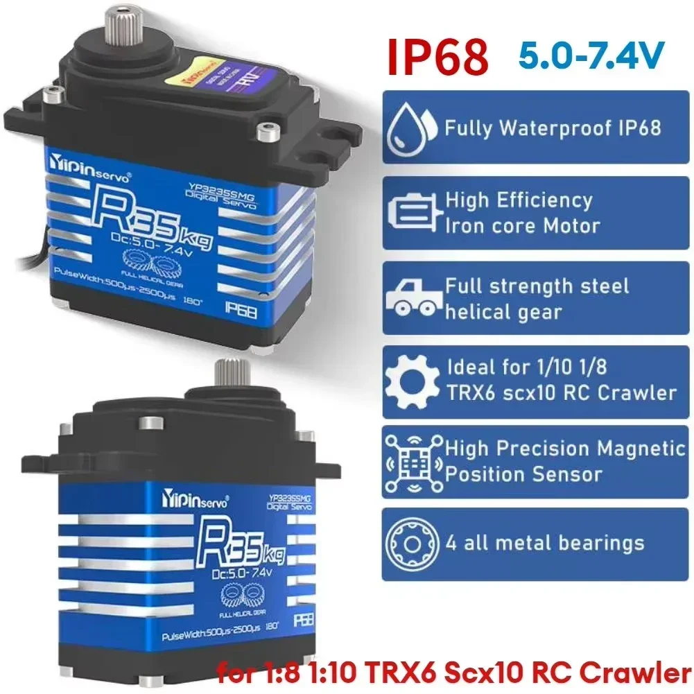35KG Digital Servo Large Torque High Voltage IP68 180 270 Degree Steel Gear Servo Motor for 1:8 1:10 TRX6 Scx10 RC Crawler