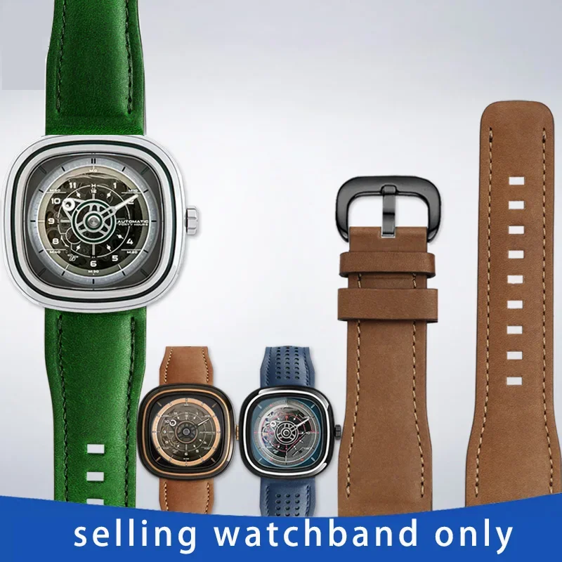 Cowhide Wristband for Sevenfriday Watch T1 T2 T3 Series Watch Strap 26mm Men's Wristband Bracelet Accessories brown green strap