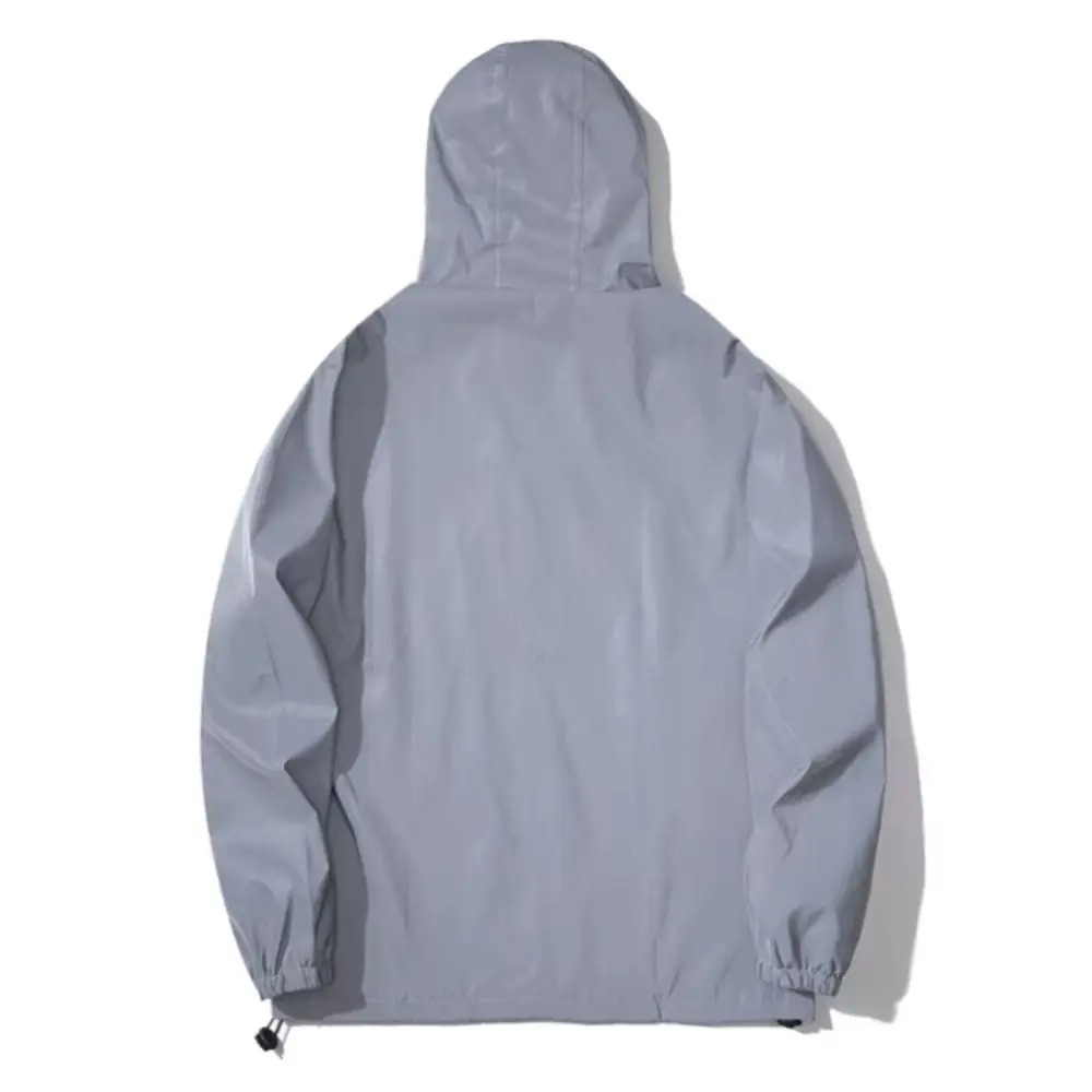 Chubasquero con capucha, chaquetas reflectantes a prueba de viento, chaqueta impermeable con capucha de calle alta, cortavientos reflectante holgado y elegante para adultos