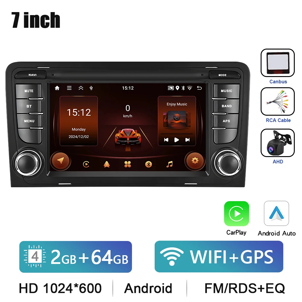 Podofo 7 "HD Touchscreen Autoradio Draadloze CarPlay Android Radio Voor Audi A3 Multimedia GPS FM WIFI Bluetooth Auto Intelligente - afbeelding 1