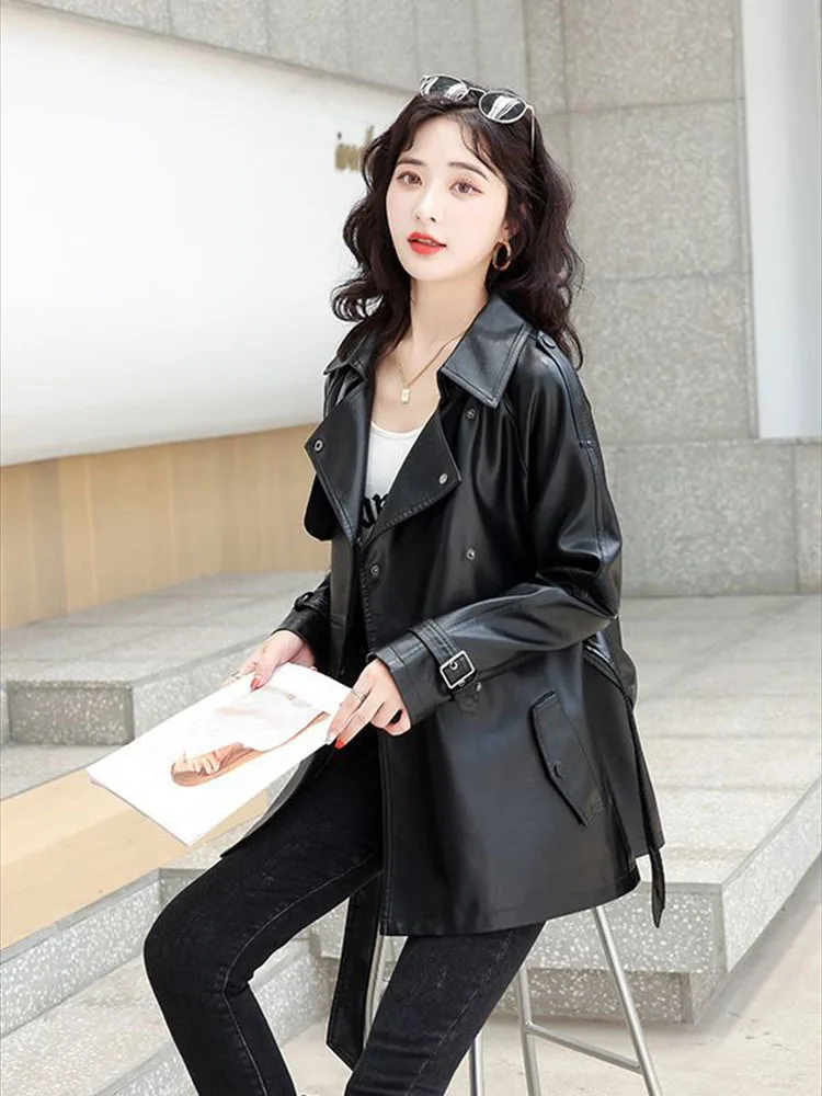 키가 크고 날씬해 보이는 작은 가죽 윈드 브레이커 여성 봄 새로운 스타일 캐주얼 다재다능한 중간 길이의 재킷