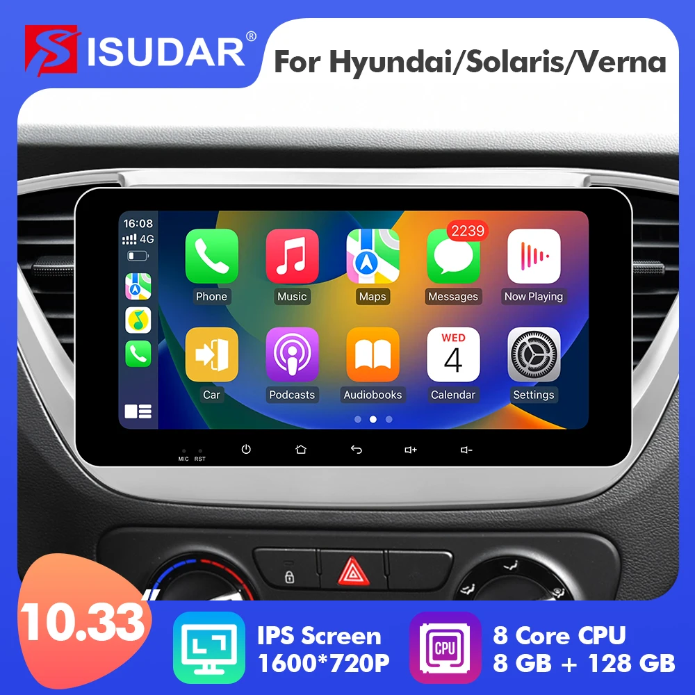 

ISUDAR 10.33" inch Android 10 Car Radio For Hyundai/Solaris/Verna 2017- GPS Multimedia Player Audio Stereo Carplay Auto No 2 DIN