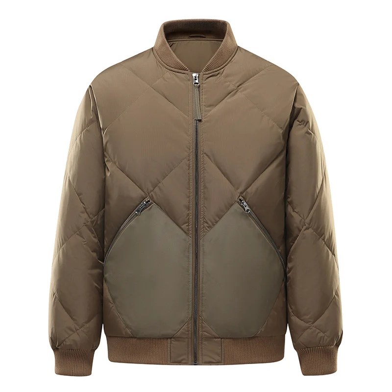 

Trendy ort Men's down Jaet White Du Feather Baseball Sle Warm Youth Casual Outerwear Polyester Fiber Zipper Closure