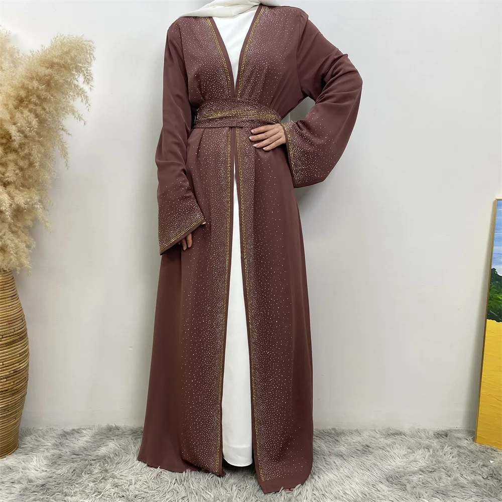 

Ramadan Simple Open Abaya Diamonds Dubai Turkey Kaftan Muslim For Women Kimono Modest Robe Femme Caftan Marocain Islam Clothing