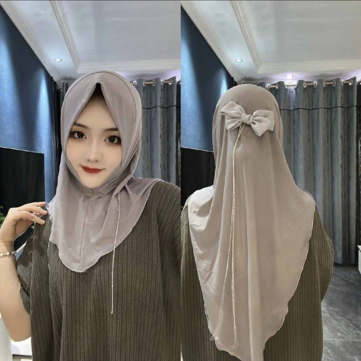 2024 Cute Moslem Sweet Girls Instant Bow Scarves Comfy Hijab