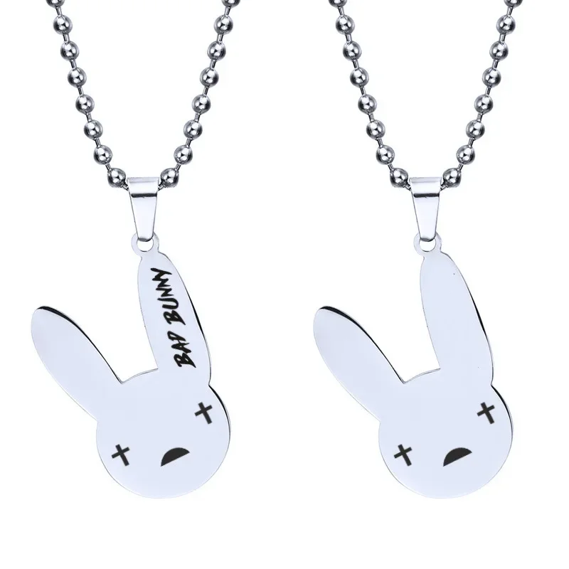 New Fashion Hip Hop Rock Star Bad Bunny Pendant Necklace Beads Chain Stainless Steel Pendant Necklaces Jewelry Accessories