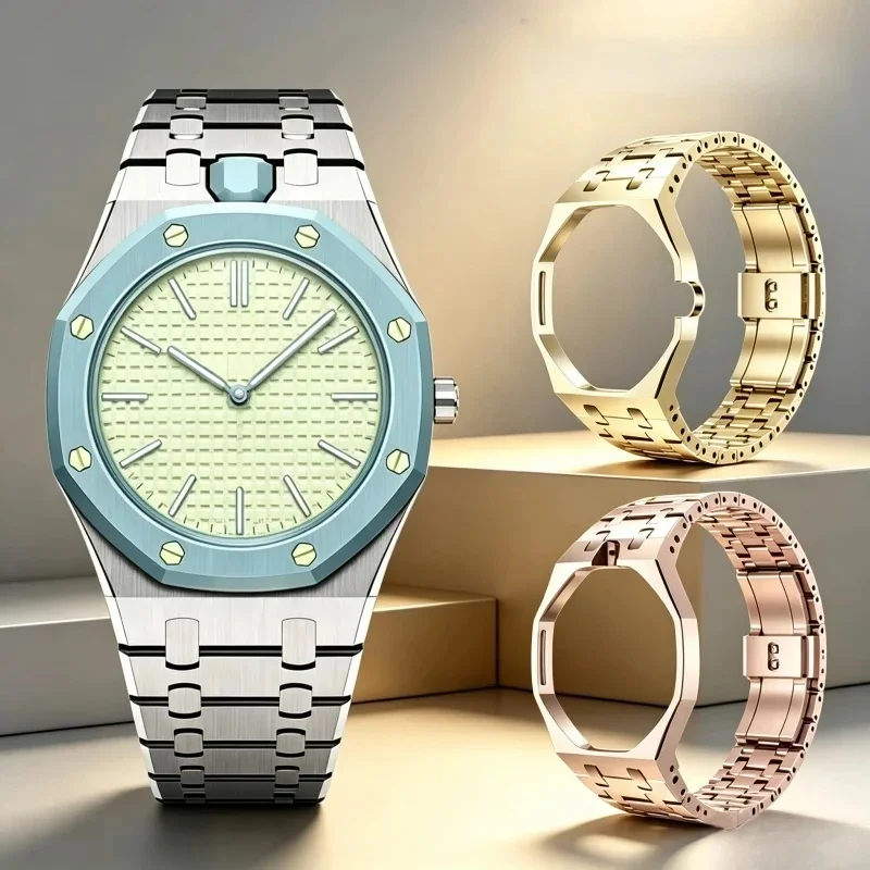 Pocket Watch Rosegolden All Metal Case bracelet Mod Kit Upgrade stainless steel Bezel&watchband For Royal Pop Swatch
