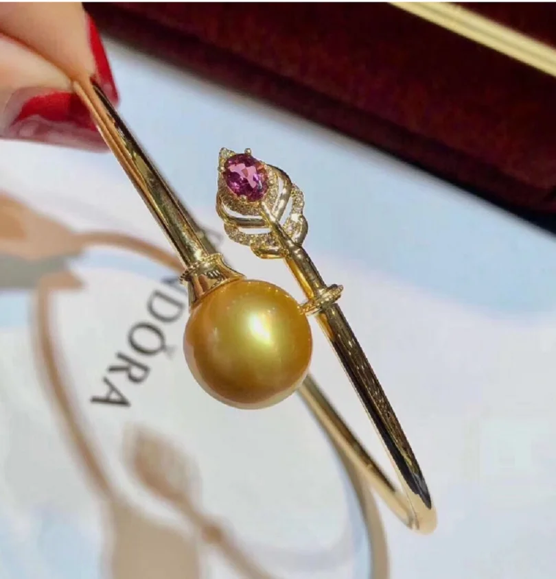 

Fine Jewelry AAAAA Huge 10-11mm Round South Sea Golden pearl bracelet 925S