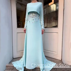 Arabic Evening Dress Customized Jewel Neck Long Sleeves Seuined Flower A Line Prom Gown with Cape Dubai Formal Party Dresses