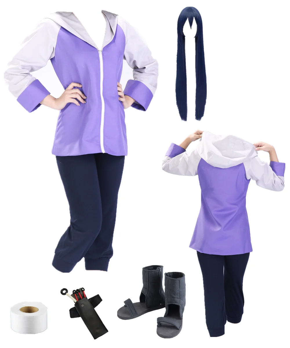 

US Size Women's Hyuga Hinata Cosplay Costume Purple Jacket Halloween Party Outfit