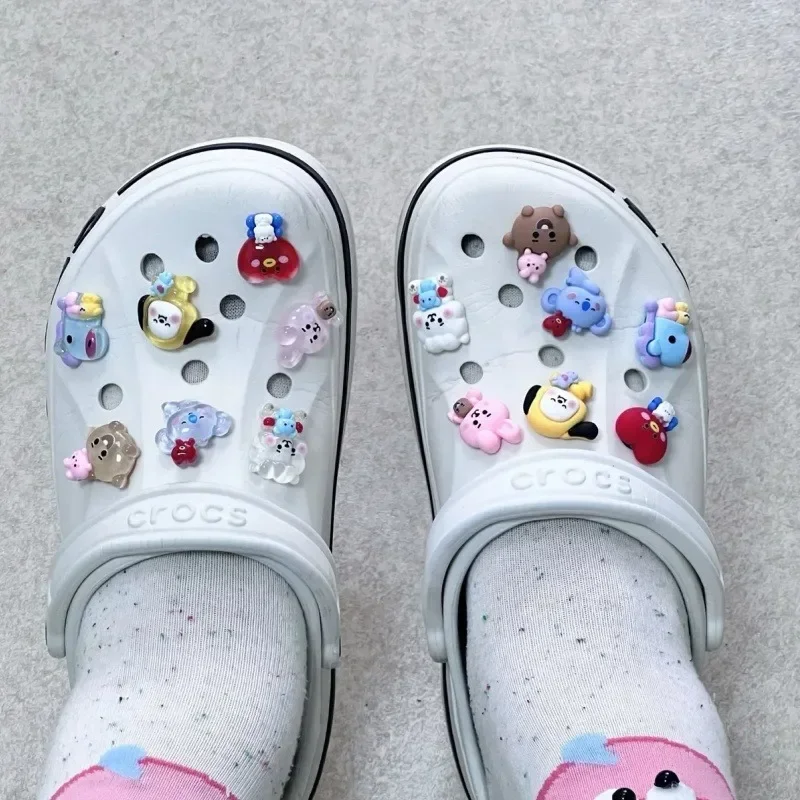 BTS New Crocs Transparent Accessories Tata Cooky DIY Cartoon Three-dimensional Shoe Flower Anime Kawaii Removable Shoe Buckle