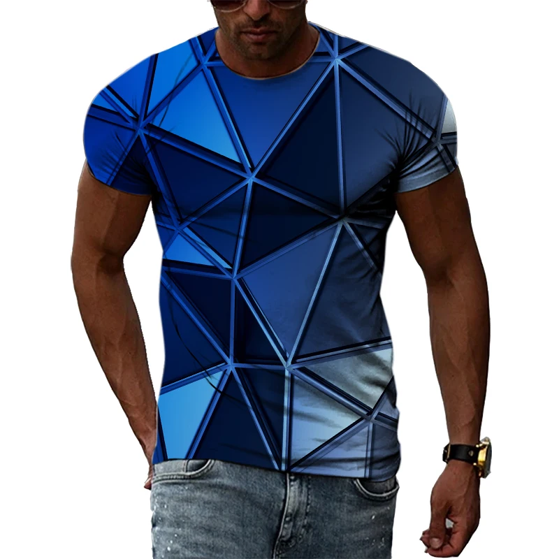 Camiseta con estampado 3D para hombre, camisa de manga corta con cuello redondo y estampado de tecnología abstracta, estilo Harajuku y Hip Hop,