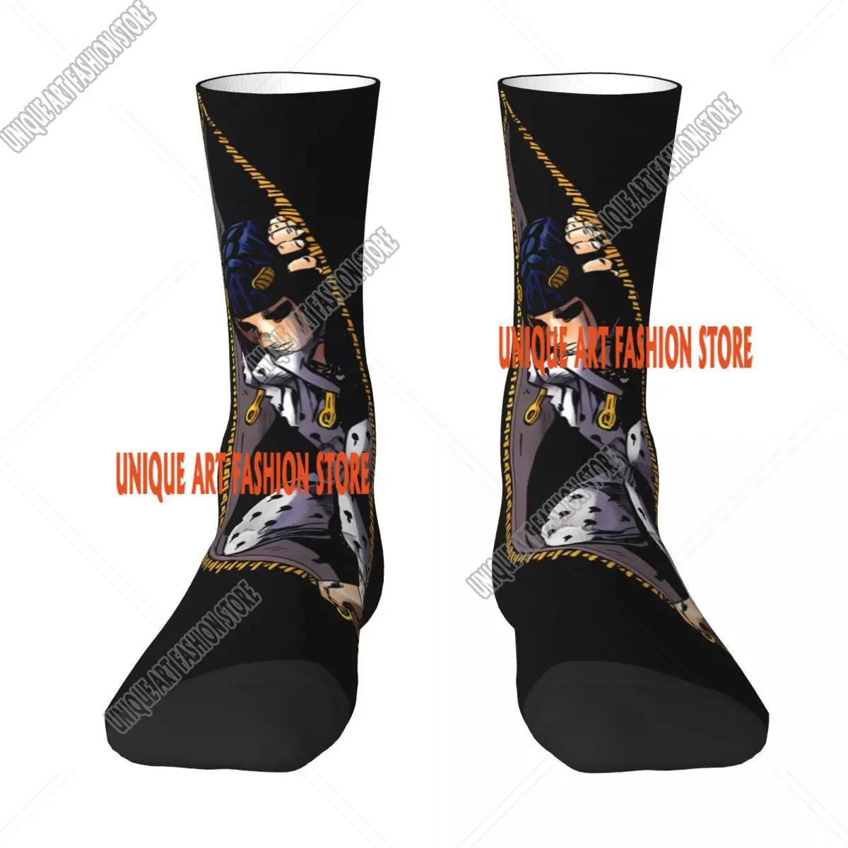 جوارب Anime Jojo Bizarre Adventure عالية المرونة من ألياف البوليستر مريحة للجنسين مقاومة للرياح بطباعة ثلاثية الأبعاد سعيدة