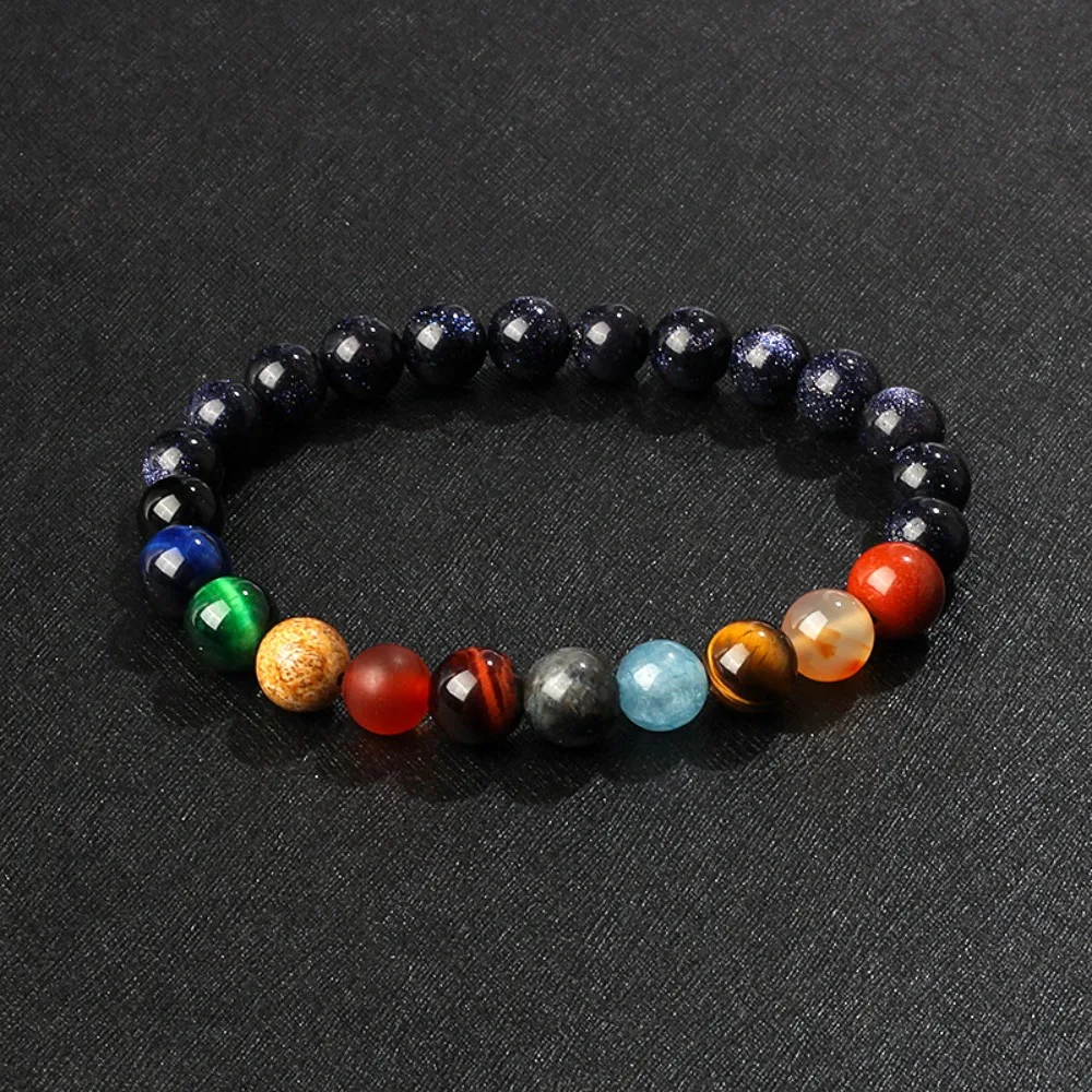 Solar System 8 Planetary Bracelet Mala Cosmic Reiki Agate Bracelet Stretchable Healing Crystal Stone Bracelet Women