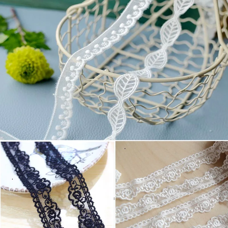 Кружевная лента в стиле Лолиты, белая, черная, швейные аксессуары, 3D бахрома с вышивкой, отделка для платья, домашние декоративные поделки своими руками