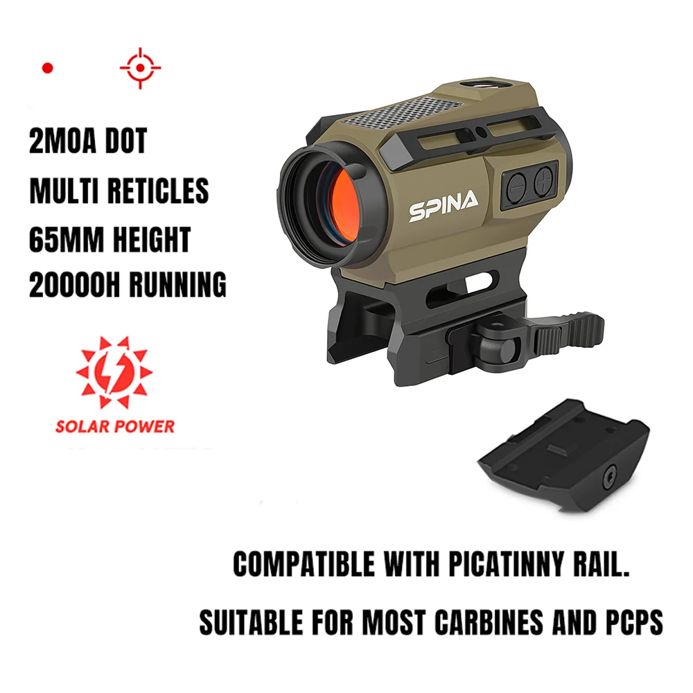 ​​SPINA OPTICS SolarYardMight Rotpunktvisier 1x30 Solarbetrieben Schnellwechselmontage (QD) für Jagd & Taktik AR CQB Kompatibel mit .223/5.56/.308​​ 4