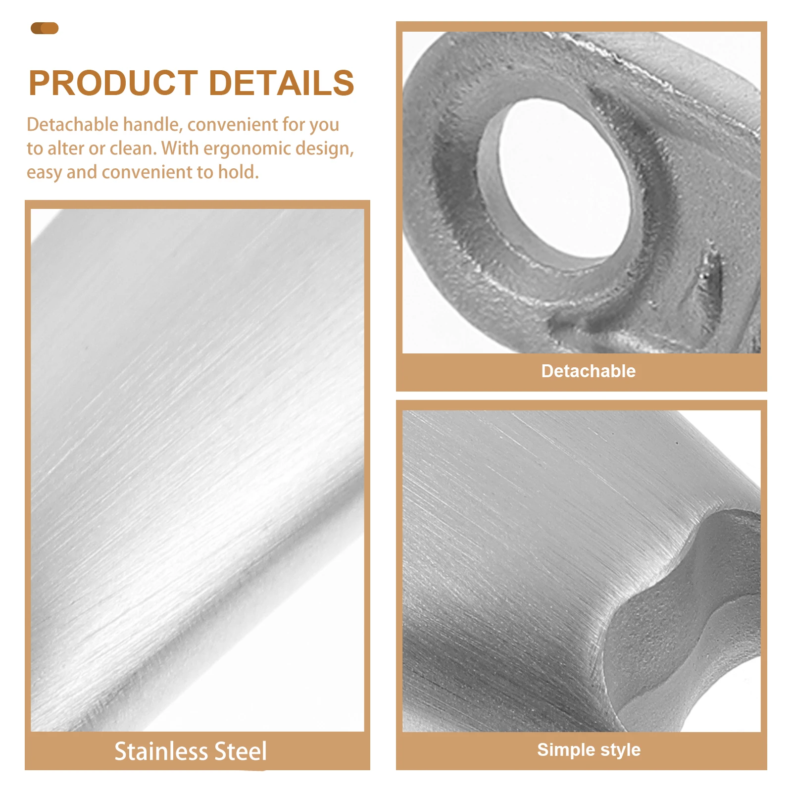 

Wok Handle Frying Pan Replacement Stainless Steel Pot Handle Ergonomic Anti-Slip Heat Resistant Detachable Kitchen