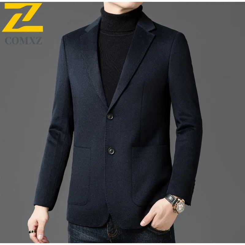 

COMXZ мужская короткая шерстяная куртка, роскошный костюм с воротником, уличное офисное теплое шерстяное пальто, деловое повседневное легкое зимнее шерстяное пальто