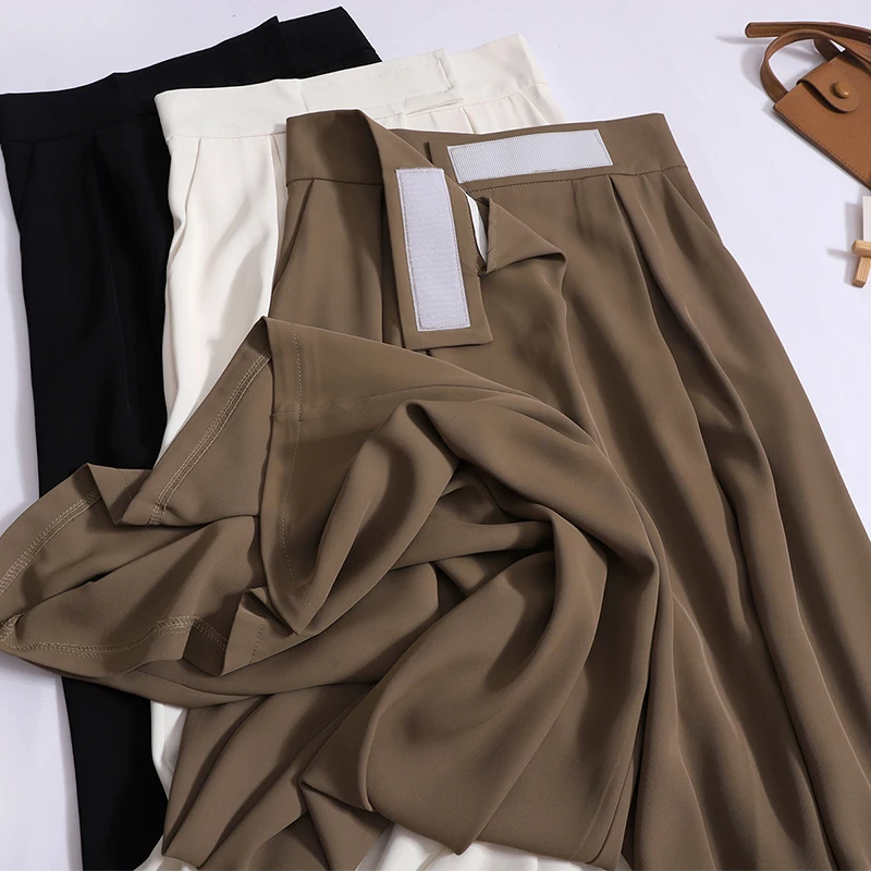 

Horseshoe wide leg pants women spring summer new fashion solid color pants loose casual high waist pants