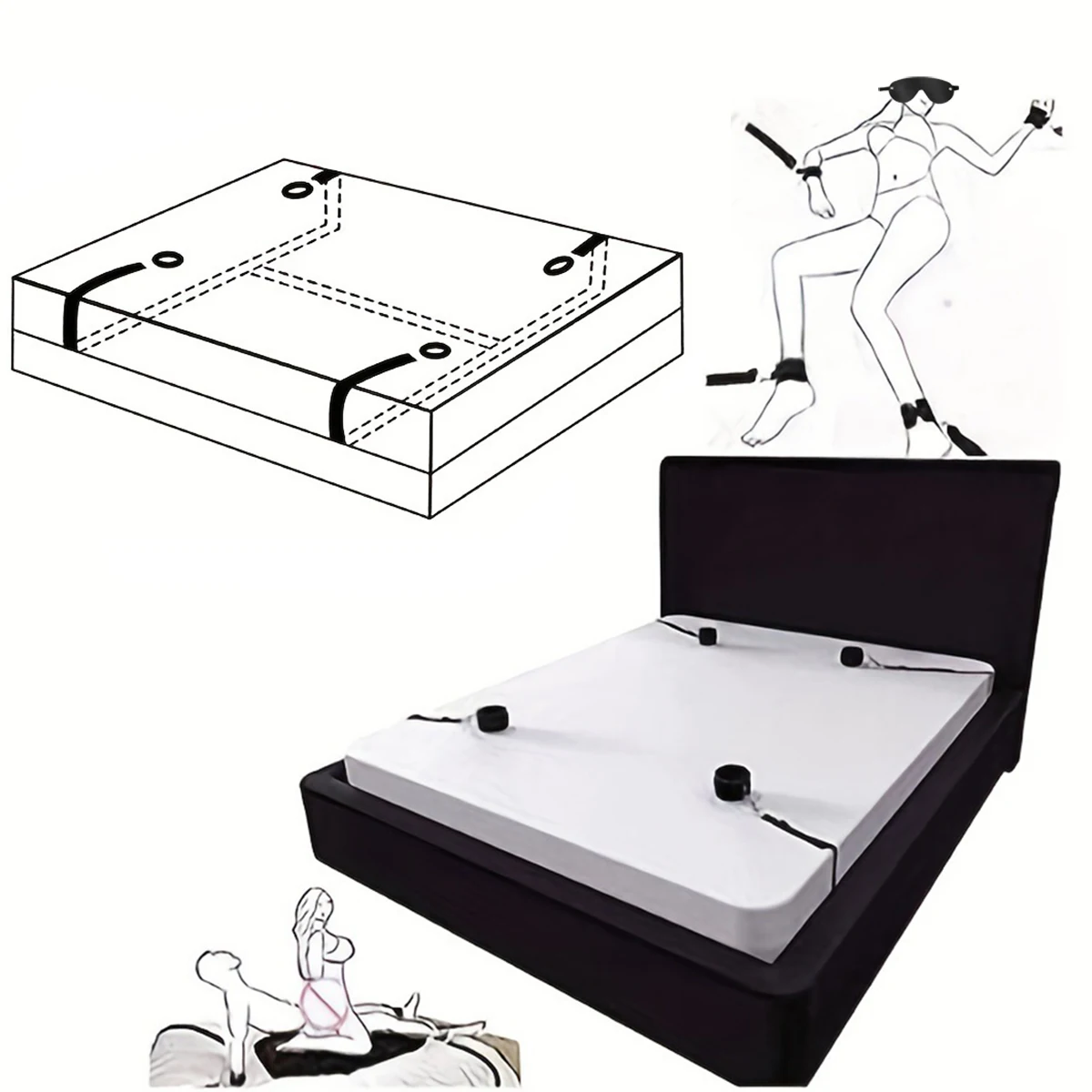 زوجين السرير ألعاب الجنس حزام نظام BDSM السرير ضبط النفس آلة الجنس الإناث تكبيل الكاحل الأصفاد مفتوحة الساق الأشرطة ايبليندر لعبة الجنس #1