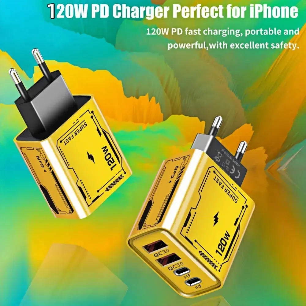 

New 120W GaN Charger Ultra Fast Charging Type-C Phone Charger USB-C QC 3.0 Laptops Charger Mobile Device Accessories