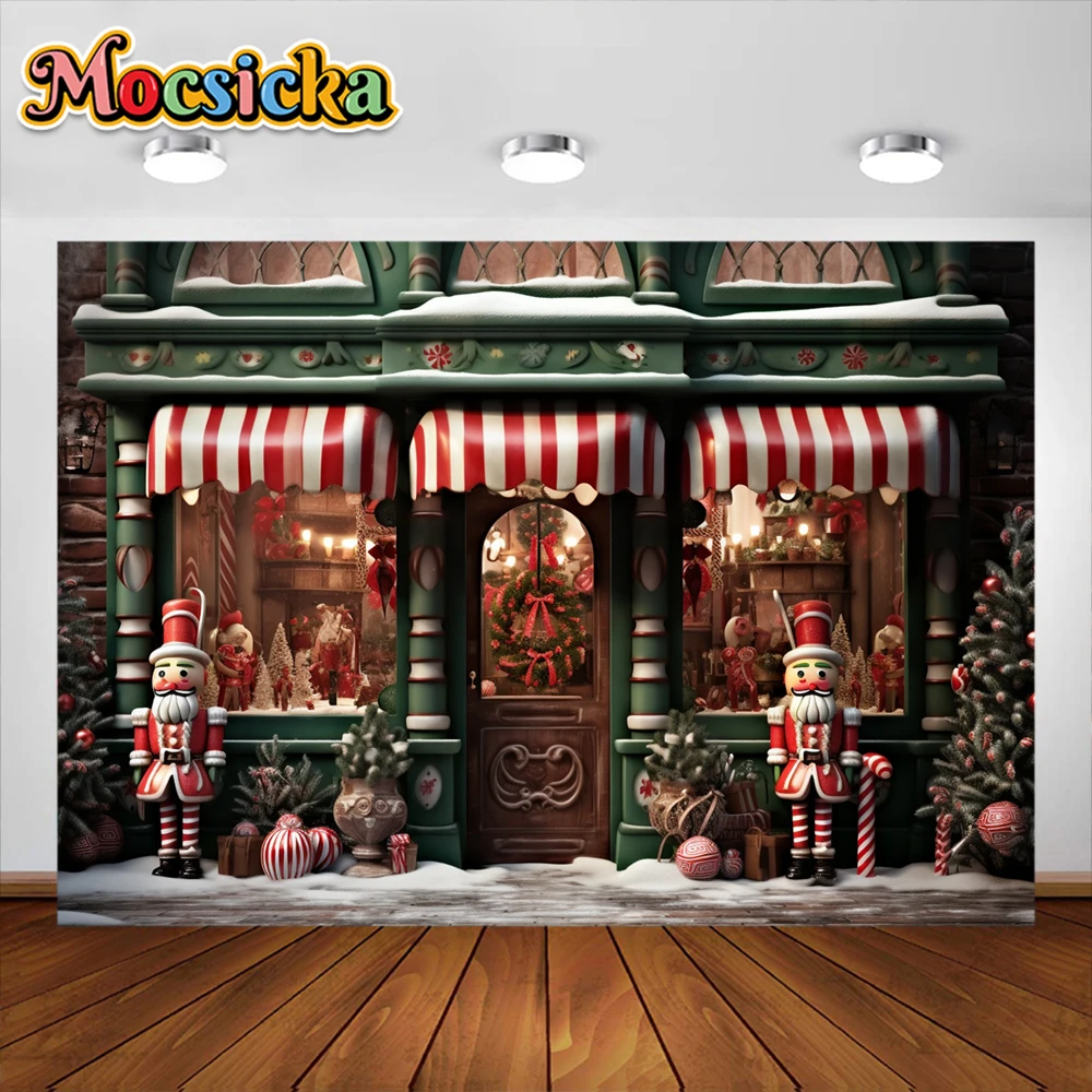 Christmas Candy Store Photography Backdrop Kids Portrait Props Adult Children Xmas Snow Toy House Background Studio Banner