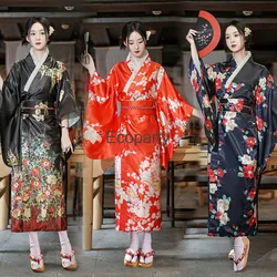 New Women Japanese Traditional Yukata Kimono With Obi Vintage Evening Dress Geisha Kimono Women's Stage Show Cosplay Costume
