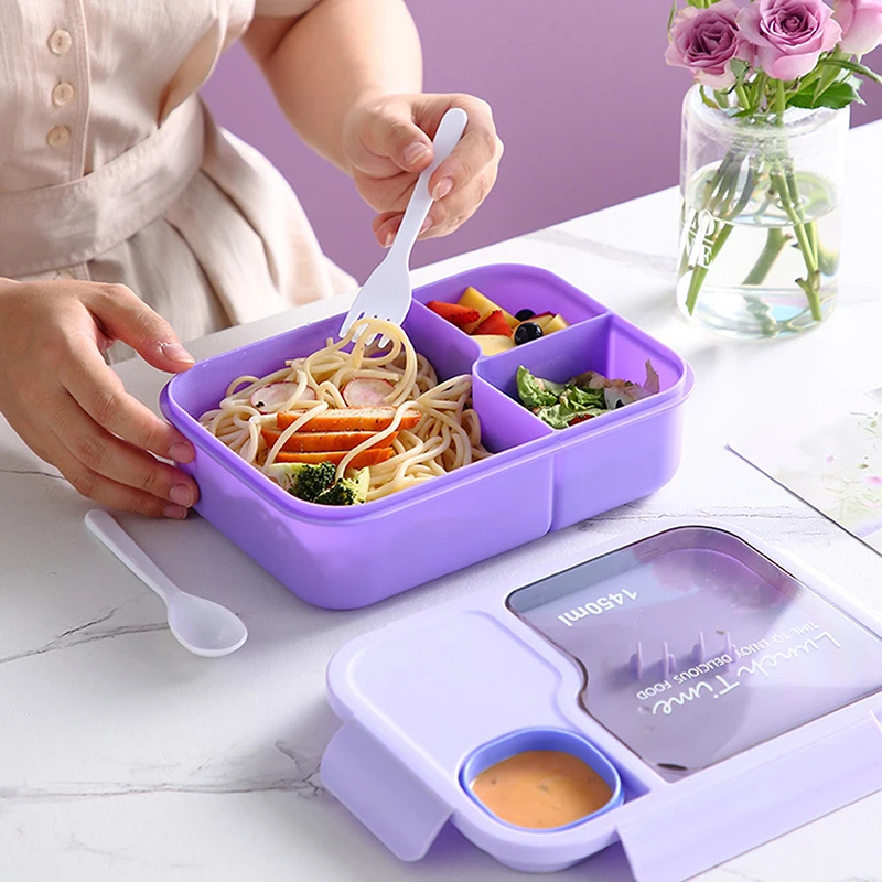 Bento Lunch Box For Kids Girls Cartoon Students Kawaii Cute Heated 3 Grid Sandwich Snack Food Box Special Canteen Food Storage