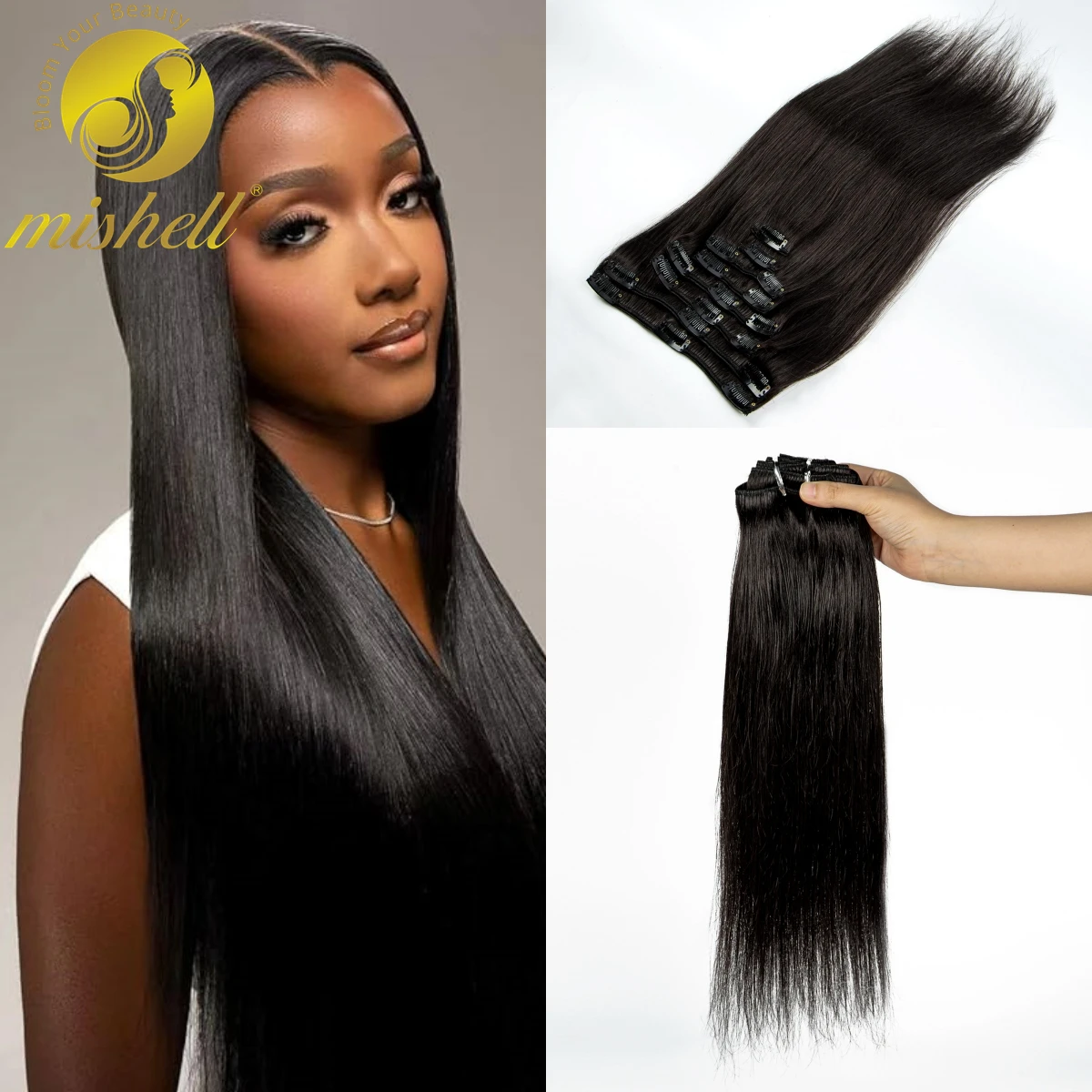 

Natural 26" Clip In Hair Extensions 100%Real Brazilian Remy Hair Straight 8Pcs Set Clip In Human Hair Extensions for Black Women