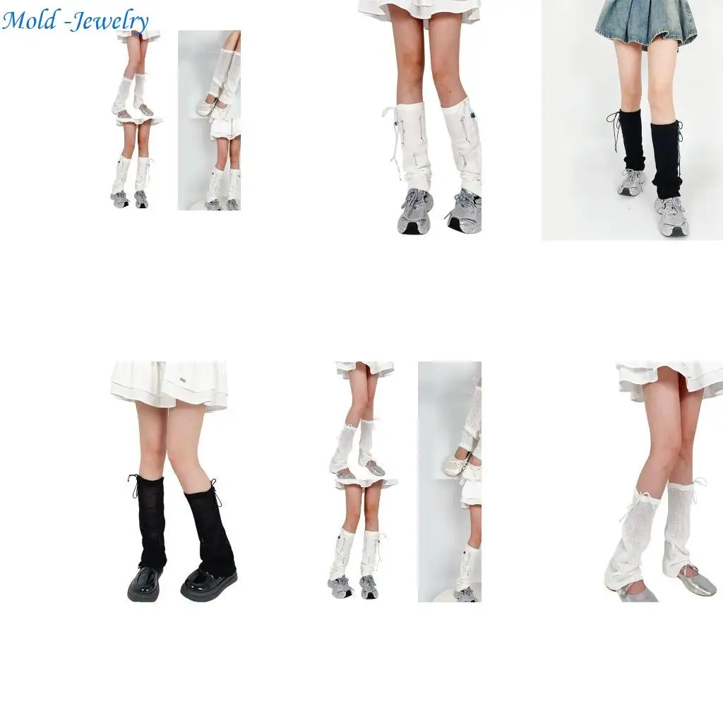 

69HB Women's Laced Up Knitted Long Sock Destroyed Leg Warmer Harajukus Boot Sock