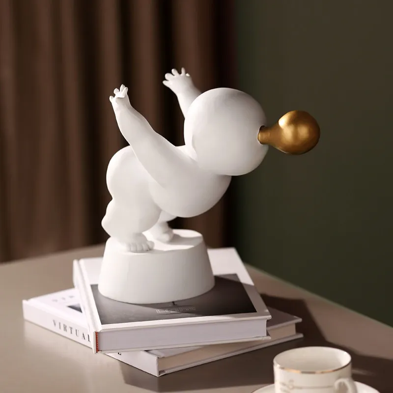 Modern Blowing Bubble Abstract Character Resin Sculpture Home Livingroom Figurines Decoration Cabinet Table Furnishing Crafts