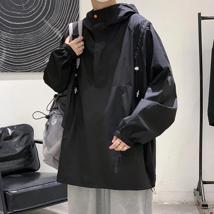 

Men's Spring Autumn American Pilot Jaet Hooded Sport Top Loose Fit Windproof Zipper Decorated Faionable Youth Clothing