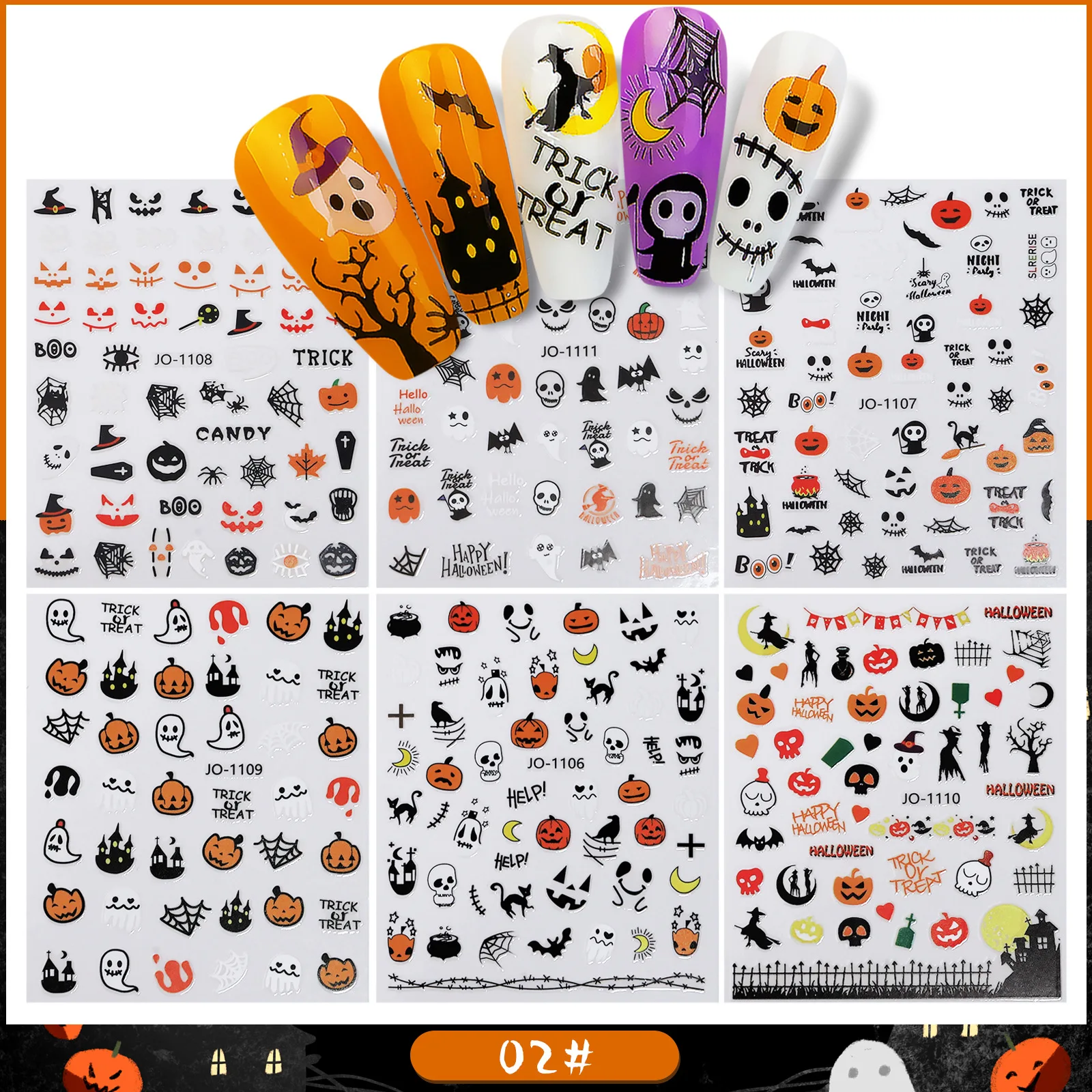 6pcs Halloween Nail Decals Stickers Self-Adhesive DIY Nail Art Tips Glow in dark for Halloween Party, Include Pumpkin/Bat/Ghost