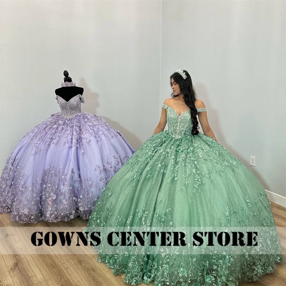 Lavender Shinning Appliques Off The Shoulder 15 Dress Quinceanera 2024 Ball Gown Beaded Corset Quince Dresses Princess Formal